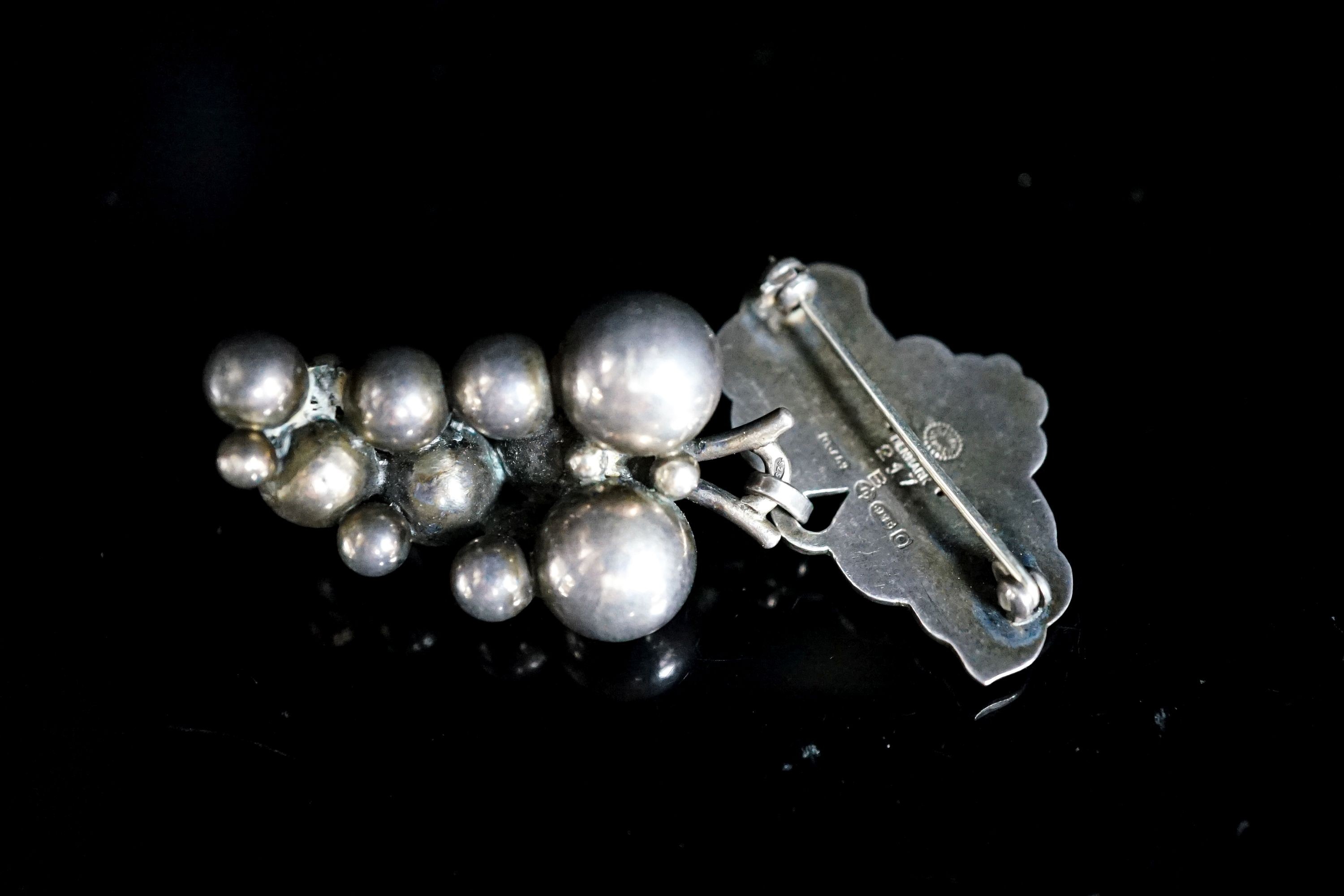 A Georg Jensen sterling 'bunch of grapes' DROP brooch, no. 217B, 66MM.